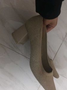 Luna Blu Beige Block Heel Shoes