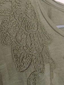 Olive Green Top With Embroidery M Size