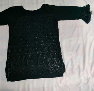Black Embroidered Short Kurti For Women