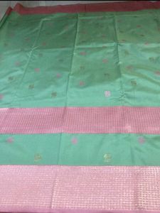 New Green &amp; Pink Semi Kanchi Saree