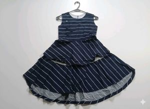 Classic Navy & White Pinstripe Tiered Sleeveless D