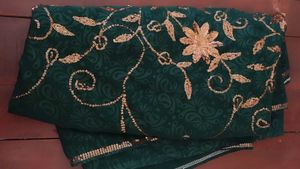 Emerald Green Embroidered Sari