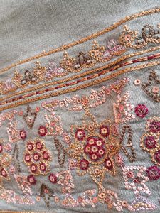 Olive Green Embroidered Denim Skirt