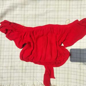 Red Off-Shoulder Tie Top