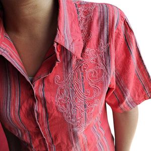 Vintage Red Striped Button-Down Shirt