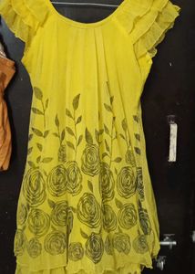 Yellow Floral Ruffle Sleeve Dress