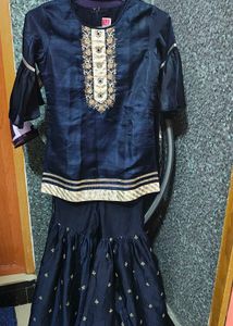 Embroidered Navy Sharara Dress