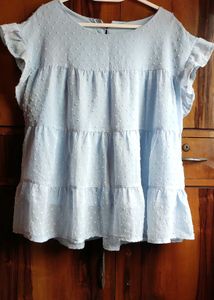 Light Blue Ruffle Sleeve Tiered Top
