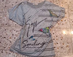 Gray Butterfly Embellished Top