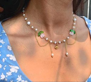 Floral Beaded Dangle Necklace