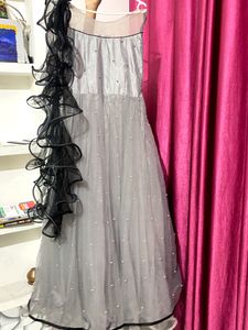 Grey Black Ethnic Long Gown