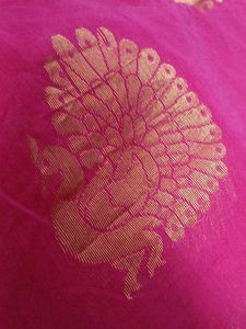 Chanderi Beautiful  Pink &amp; Gold Saree Fabric
