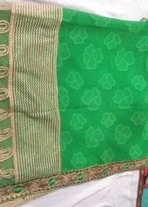 Green Floral Saree♡{Only Saare,No Blouse Piece}