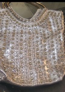 Sparkly Silver Croc Embossed Handbag
