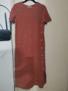 Striped Button Detail Midi Dress