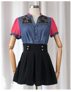 Stylish Denim & Lace Top