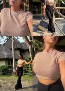 Brown Ribbed Crop Top