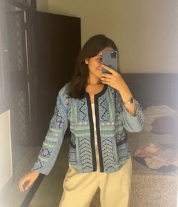 Embroidered Open-Front Jacket