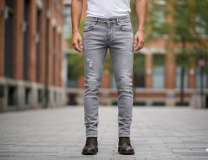 Gray Distressed Denim Jeans