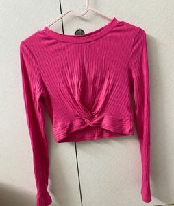 Hot Pink Ribbed Crop | Twist Front | Soft &amp; Trendy