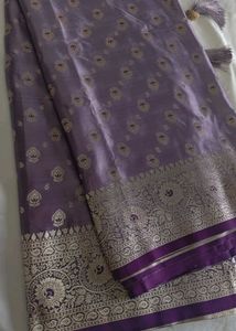 Elegant lavender satin Banarasi Saree