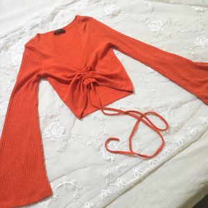 Shein Rusty Orange Drawstring Ribbed  Top