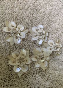 5 Piece White Sequin Handwork Flower Christmas