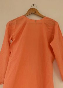 Peach chikankari Embroidered Kurta