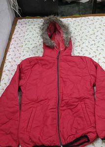 Red Winter Jacket with Fur Hood