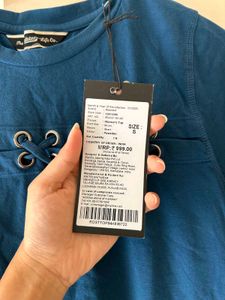 Teal Blue Eyelet Detail T-Shirt