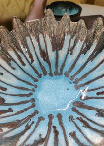 Handcrafted Ceramic Bowl–Sky Blue wid Earthy Brown