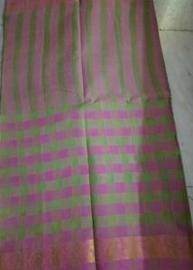Pink &amp; Green Tant Cotton Checkered Saree