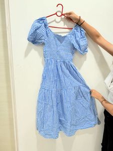 Blue White Checks Dress