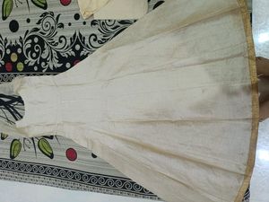 Off White Golden Art Silk Wedding Gown