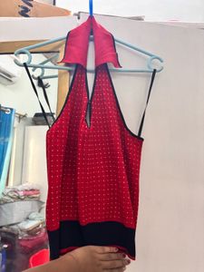 Red &amp; Black Backless Halter Top