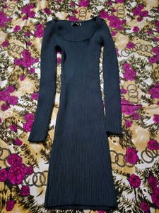 Black Ribbed Knit Dress
