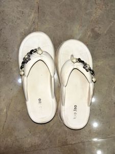 White Platform Pearl Thong Sandals