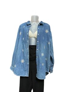 Y2k Vintage Denim Embroidered Snowfall