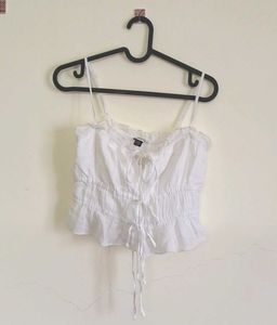 White Ruffle Tie Top