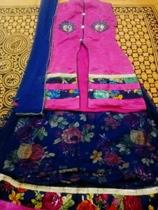 Girls Pink &amp; Navy Lehenga Choli