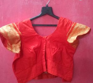 Grey Saree With Orange Blouse