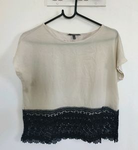 White Crop Top With Black Lace