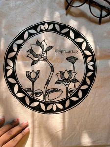 Hand-Painted Lotus Tote Bag