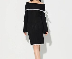 Black bow off-shoulder dress