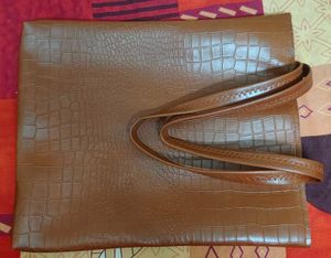 Brown Faux Croc Tote Bag