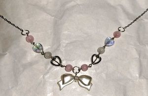 Adorable Handmade Heart &amp; Bow Chain Necklace ✨🎀🩷
