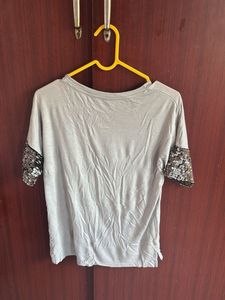 Grey Top w/ Sequin Sleeves