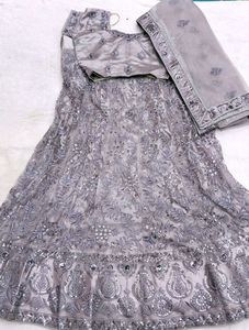 Elegant Grey Embroidered Lehenga Choli Set