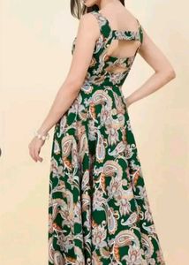 Elegant Green Paisley Print Dress
