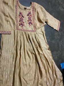 Striped Embroidered Beige Kurti